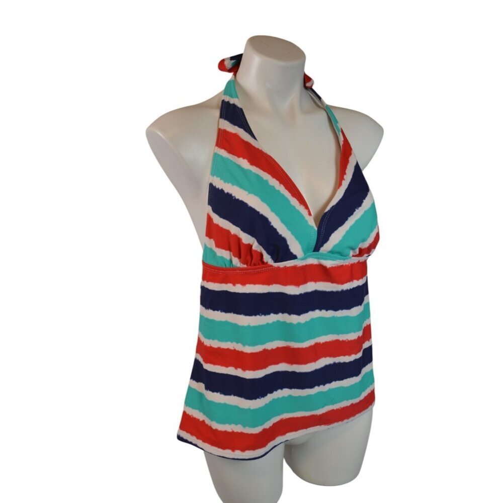 Catalina Tankini Swim Top XL/XXL (16-18) Multicolor Halter Striped Adjustable